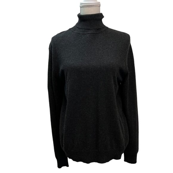 Country Shop Charcoal Gray Quiet Luxury Cashmere Turtleneck Sweater Size M - Picture 2 of 9